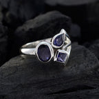 Iolite Trilogy French 925 Sterling Silver Blue Gemstone Eye catching Abstract Ring Jewellery