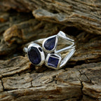 Iolite Trilogy French 925 Sterling Silver Blue Gemstone Eye catching Abstract Ring Jewellery