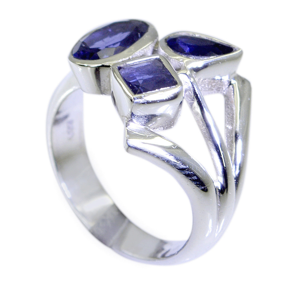 Iolite Trilogy Fransk 925 Sterling Silver Blå Ädelsten Iögonfallande Abstrakt Ring Smycken Sekundär produktbild