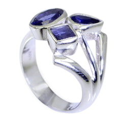 Iolite Trilogy French 925 Sterling Silver Blue Gemstone Eye catching Abstract Ring Jewellery