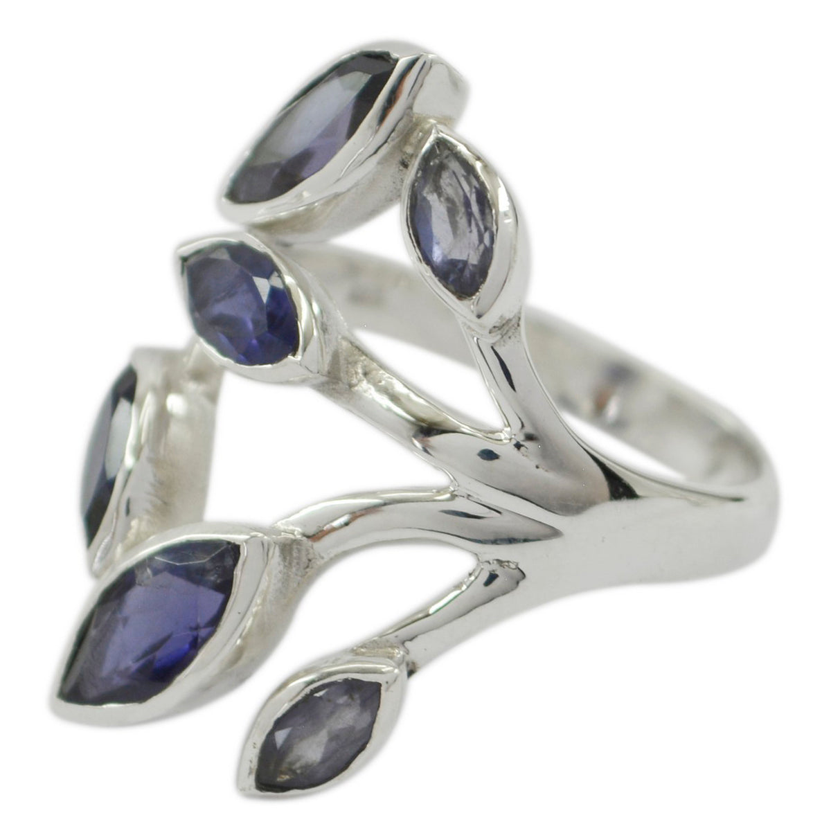 Iolite Hexa Egyptian 925 Silver Blue Gemstone Versatile Leafy Ring Jewellery