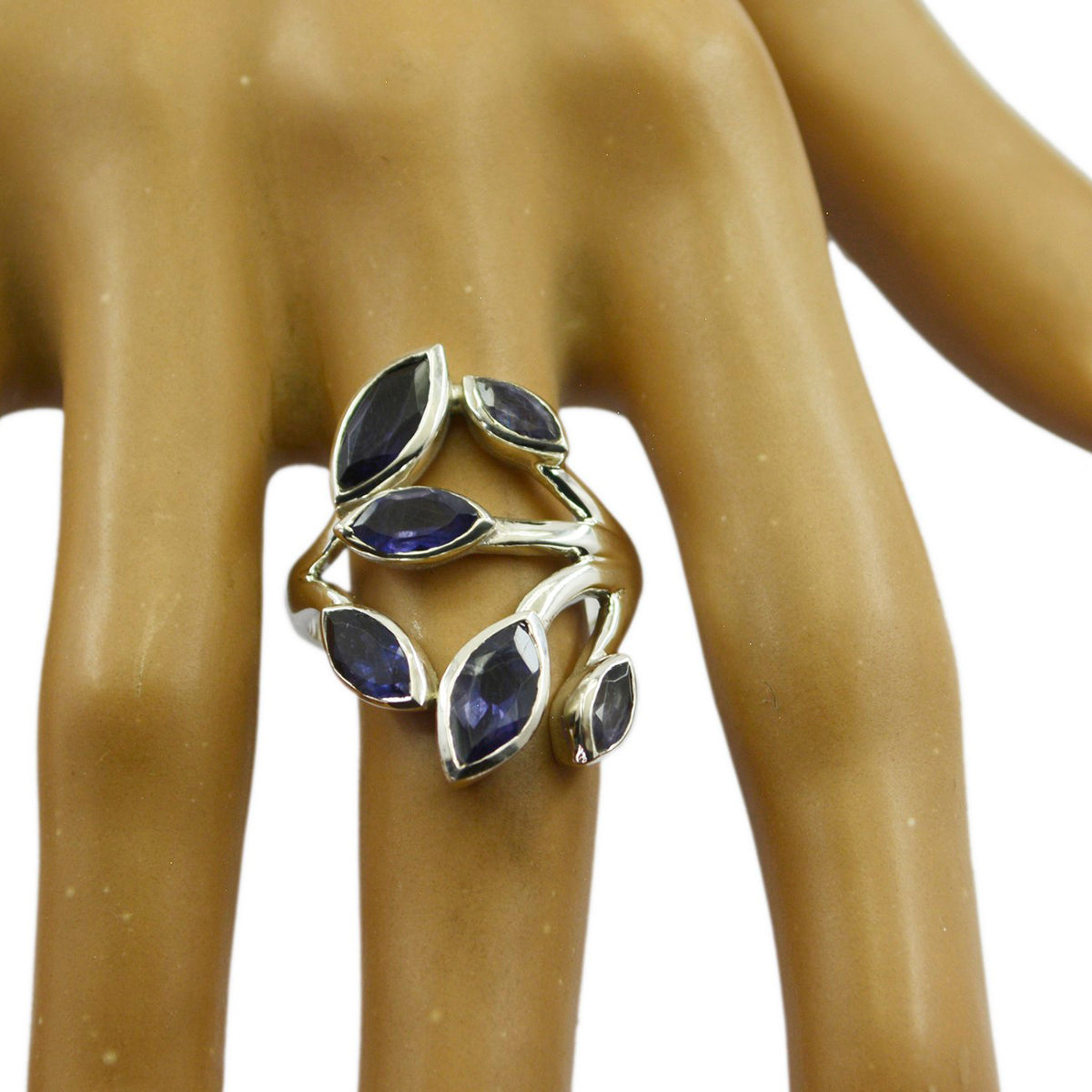 Iolite Hexa Egyptian 925 Silver Blue Gemstone Versatile Leafy Ring Jewellery