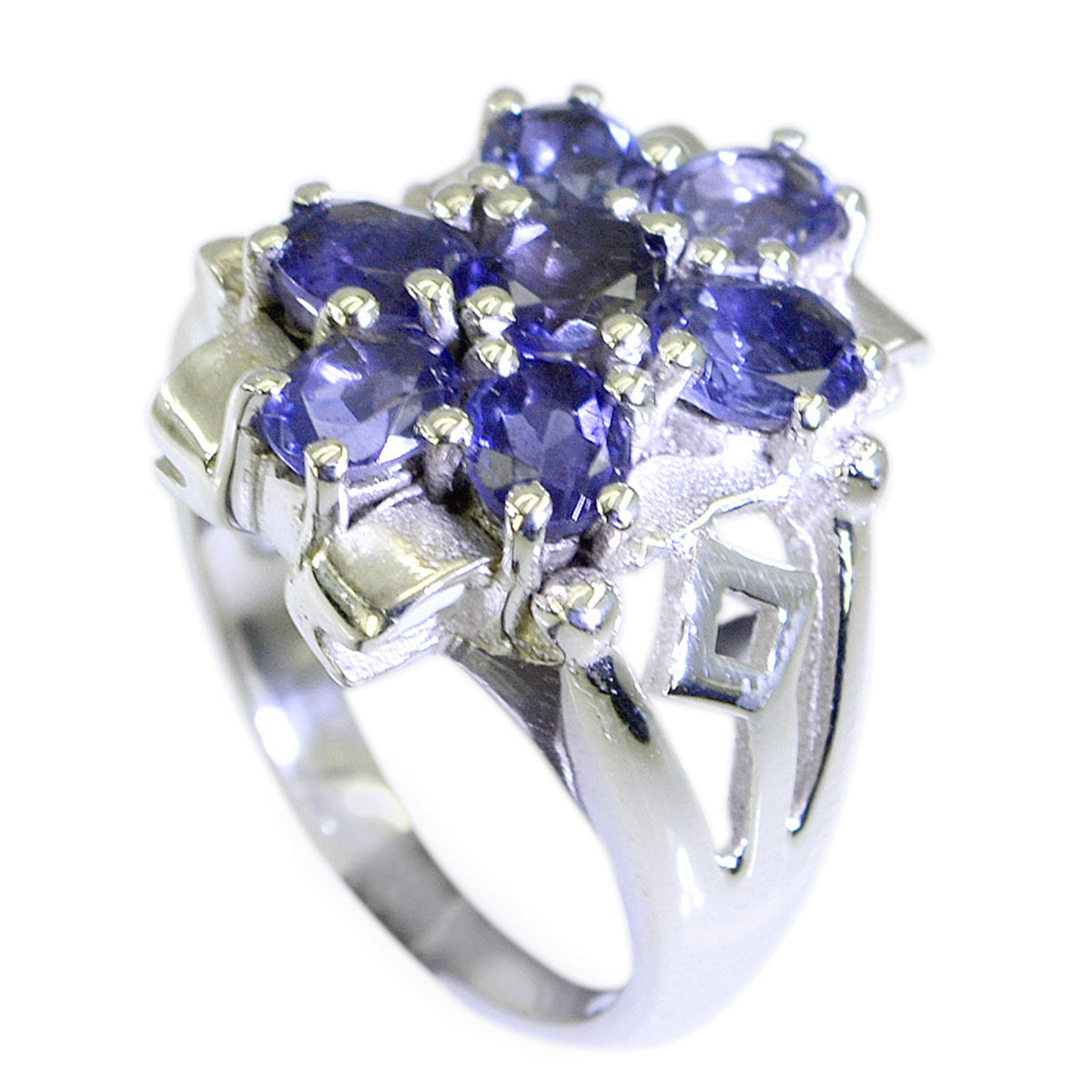 Iolite multiple French Silver Blue Gems Mid weight Abstract Ring Jewelry