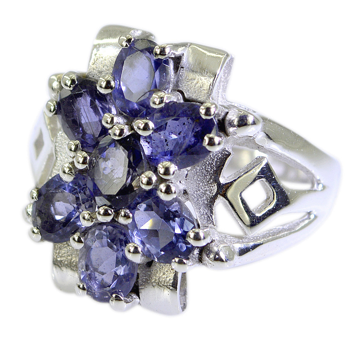 Iolite multiple French Silver Blue Gems Mid-weight Abstract Ring Jewelry Второстепенное изображение товара