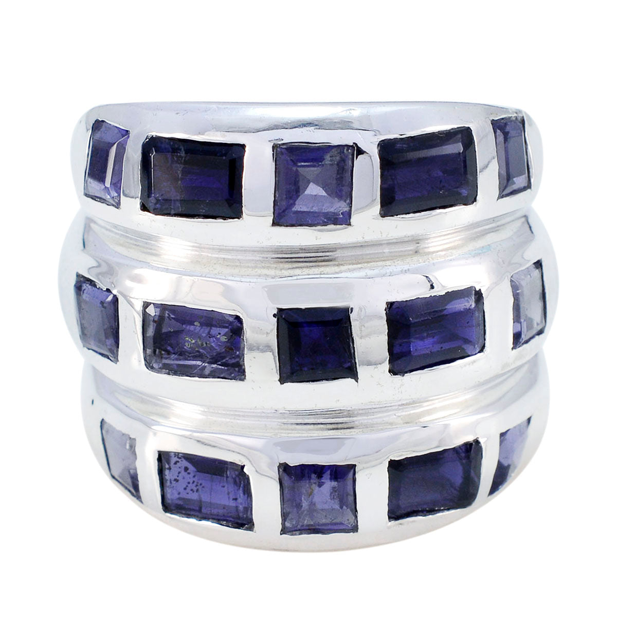 Iolite multiple French Sterling Silver Blue Gems Chunky Cocktail Ring Jewelry Главное изображение товара