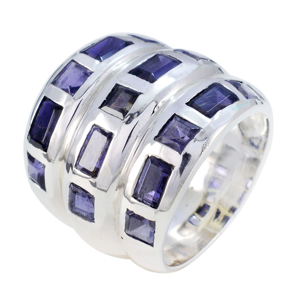 Iolite multiple French Sterling Silver Blue Gems Chunky Cocktail Ring Jewelry