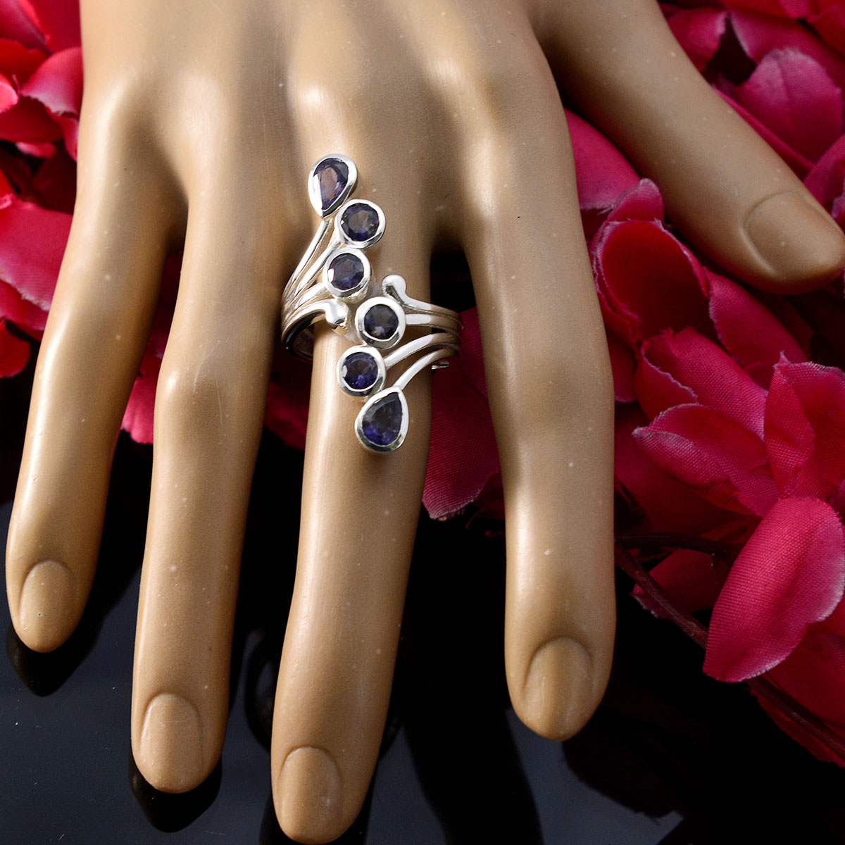 Iolite Hexa German Silver Blue Gemstones Versatile Modern Ring Jewellery
