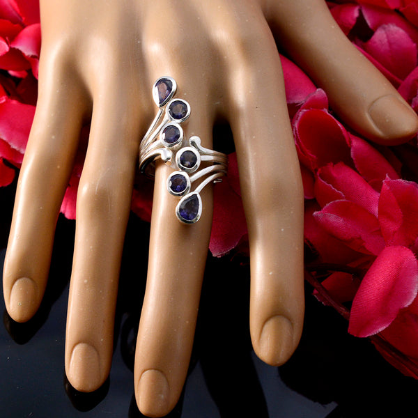 Iolite Hexa German Silver Blue Gemstones Versatile Modern Ring Jewellery