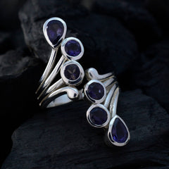 Iolite Hexa German Silver Blue Gemstones Versatile Modern Ring Jewellery