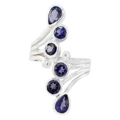 Iolite Hexa German Silver Blue Gemstones Versatile Modern Ring Jewellery