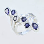 Iolite Hexa German Silver Blue Gemstones Versatile Modern Ring Jewellery