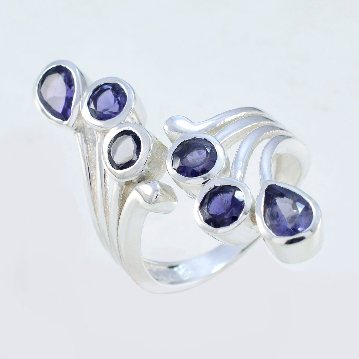 Iolite Hexa German Silver Blue Gemstones Versatile Modern Ring Jewellery