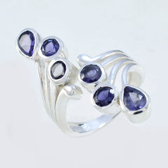 Iolite Hexa German Silver Blue Gemstones Versatile Modern Ring Jewellery