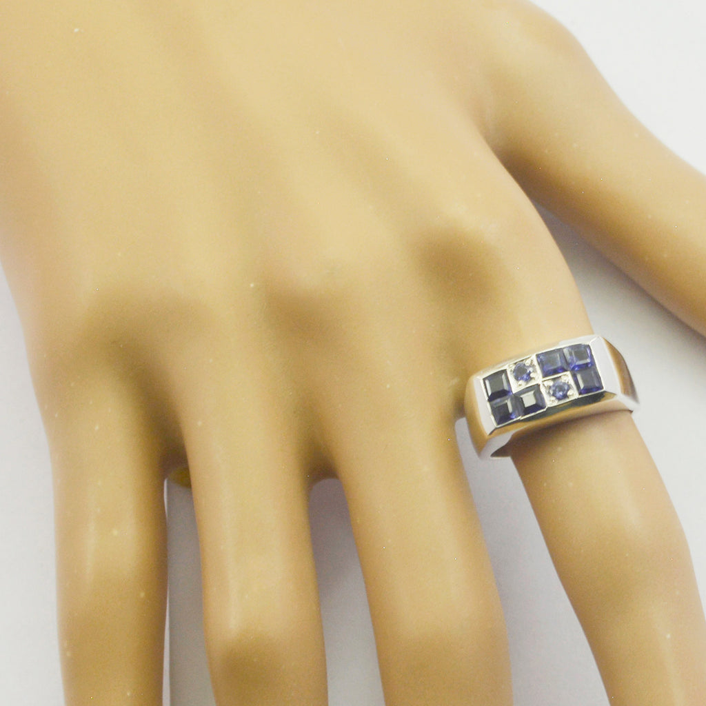 Iolite octa African Sterling Silver Blue Gemstones Minimal Modern Ring Jewelry