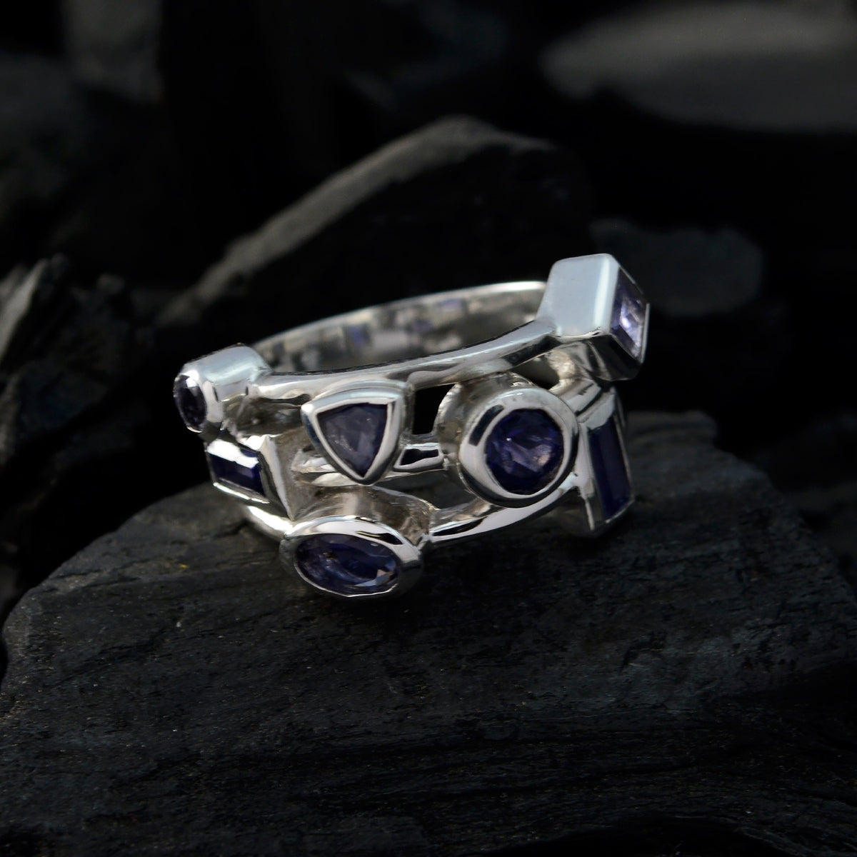 Iolite Trilogy African 92.5 Silver Blue Gems Versatile Trendy Ring Jewellery