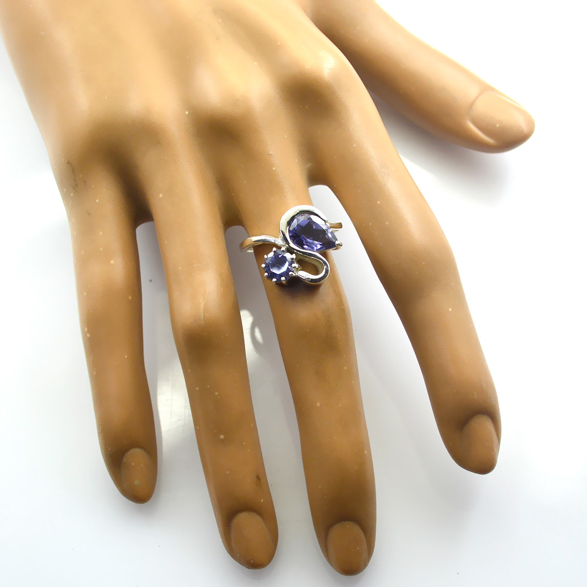 Iolite Toi et Moi German 925 Silver Blue Gems Featherlight Feminine Ring Jewelry