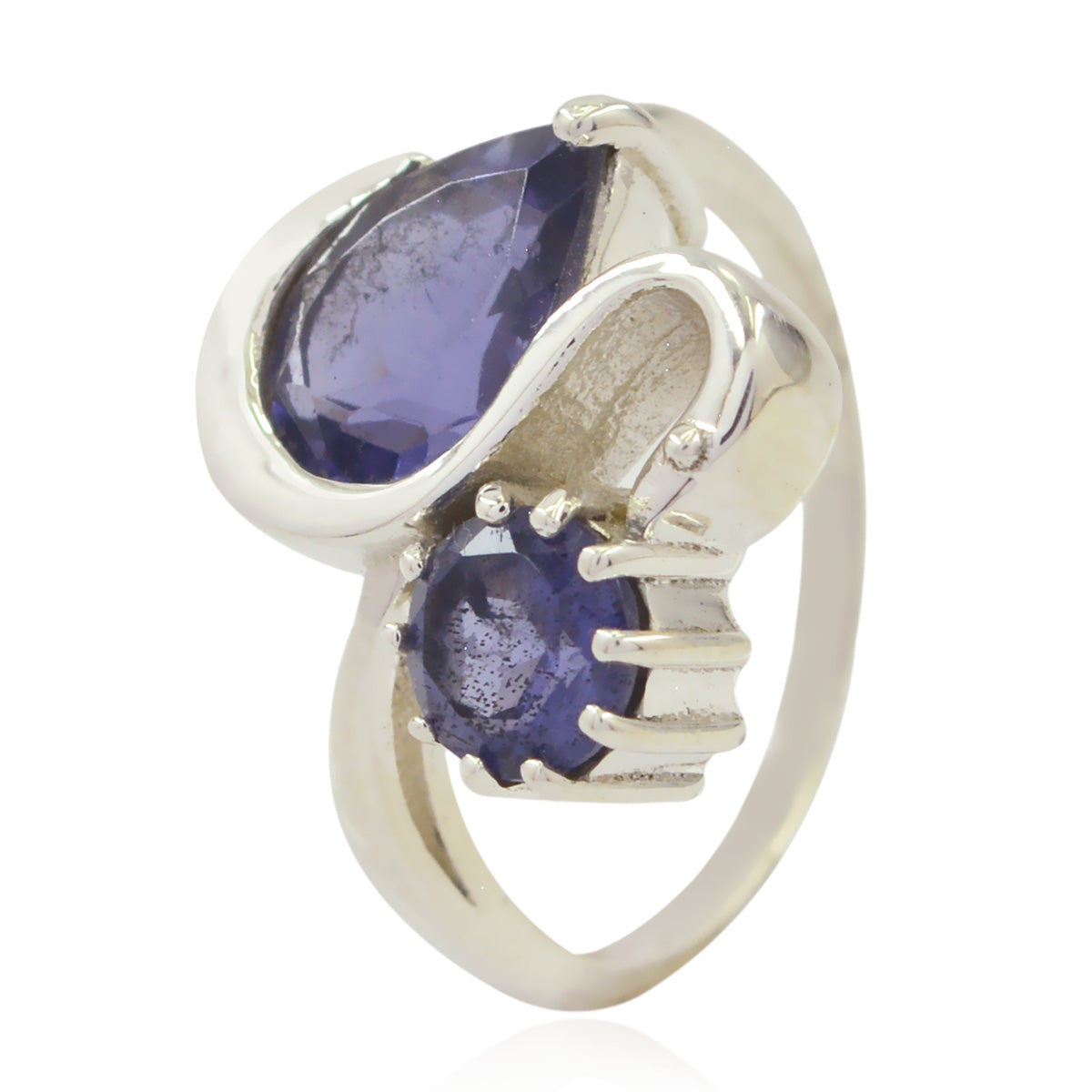 Iolite Toi et Moi German 925 Silver Blue Gems Featherlight Feminine Ring Jewelry