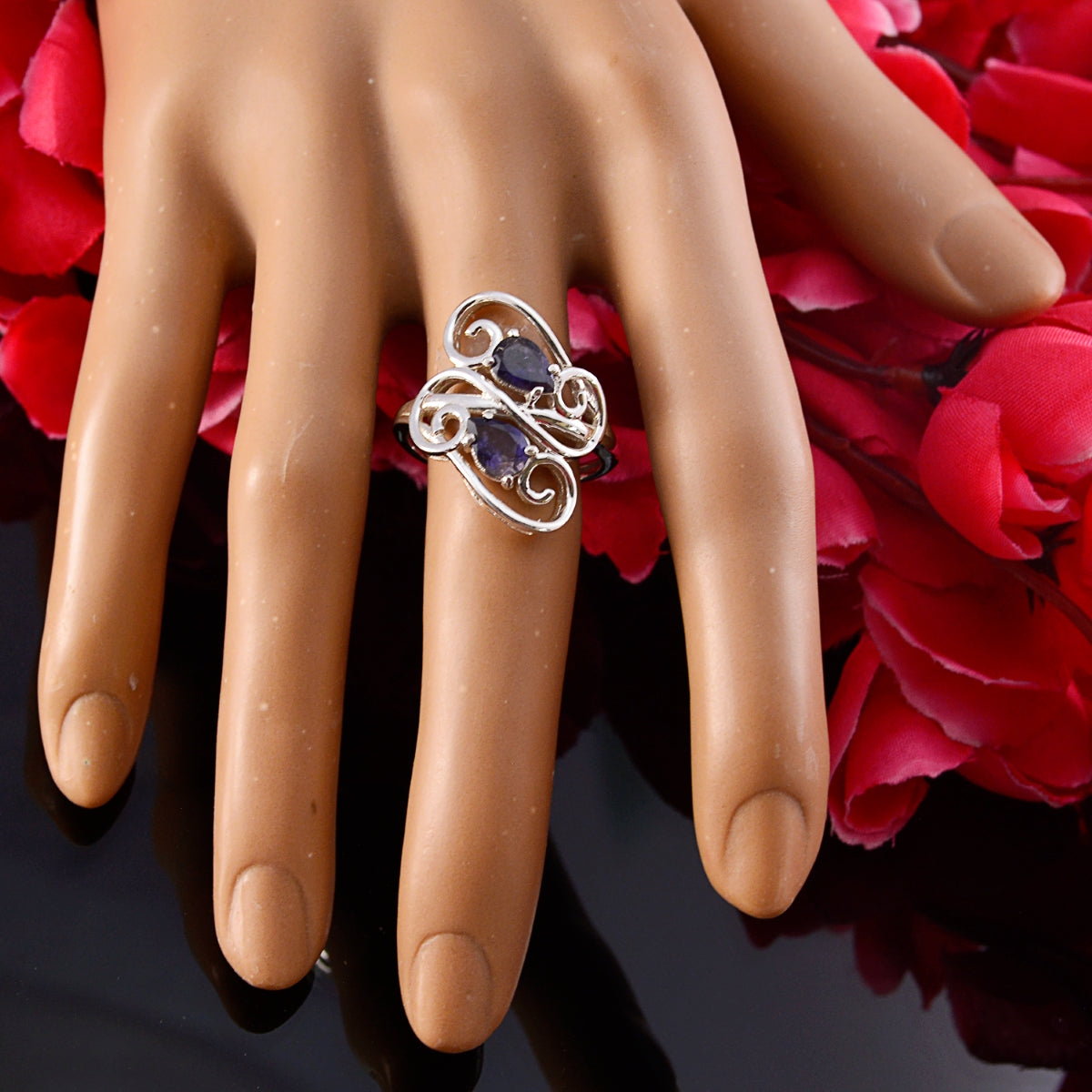 Iolite Toi et Moi French Silver Blue Gemstones Featherlight Modern Ring Jewelry