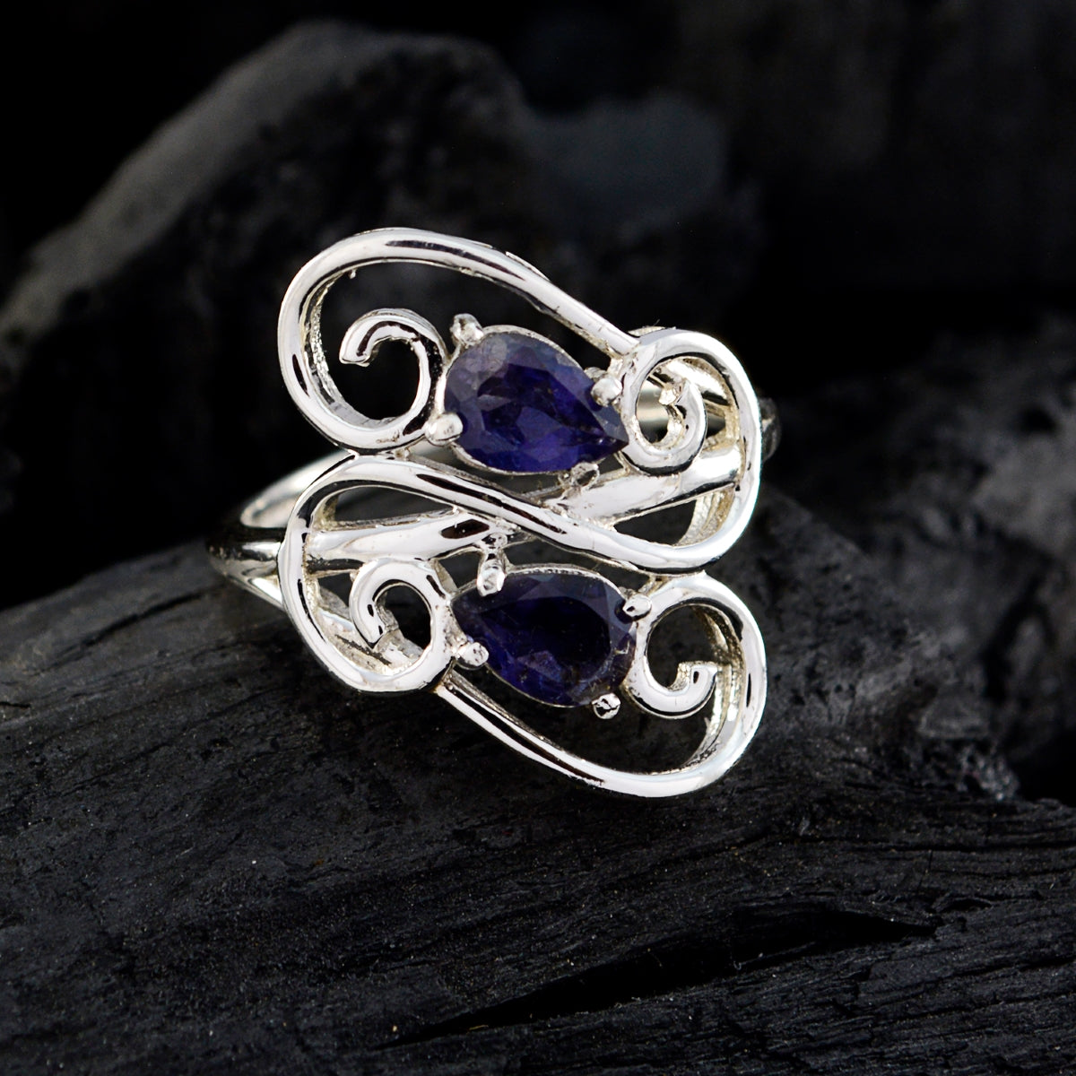Iolite Toi et Moi French Silver Blue Gemstones Featherlight Modern Ring Jewelry