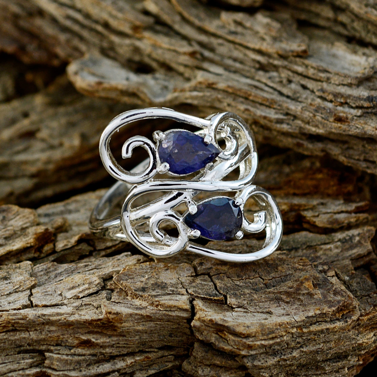 Iolite Toi et Moi French Silver Blue Gemstones Featherlight Modern Ring Jewelry
