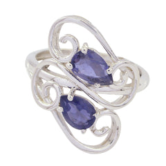 Iolite Toi et Moi French Silver Blue Gemstones Featherlight Modern Ring Jewelry