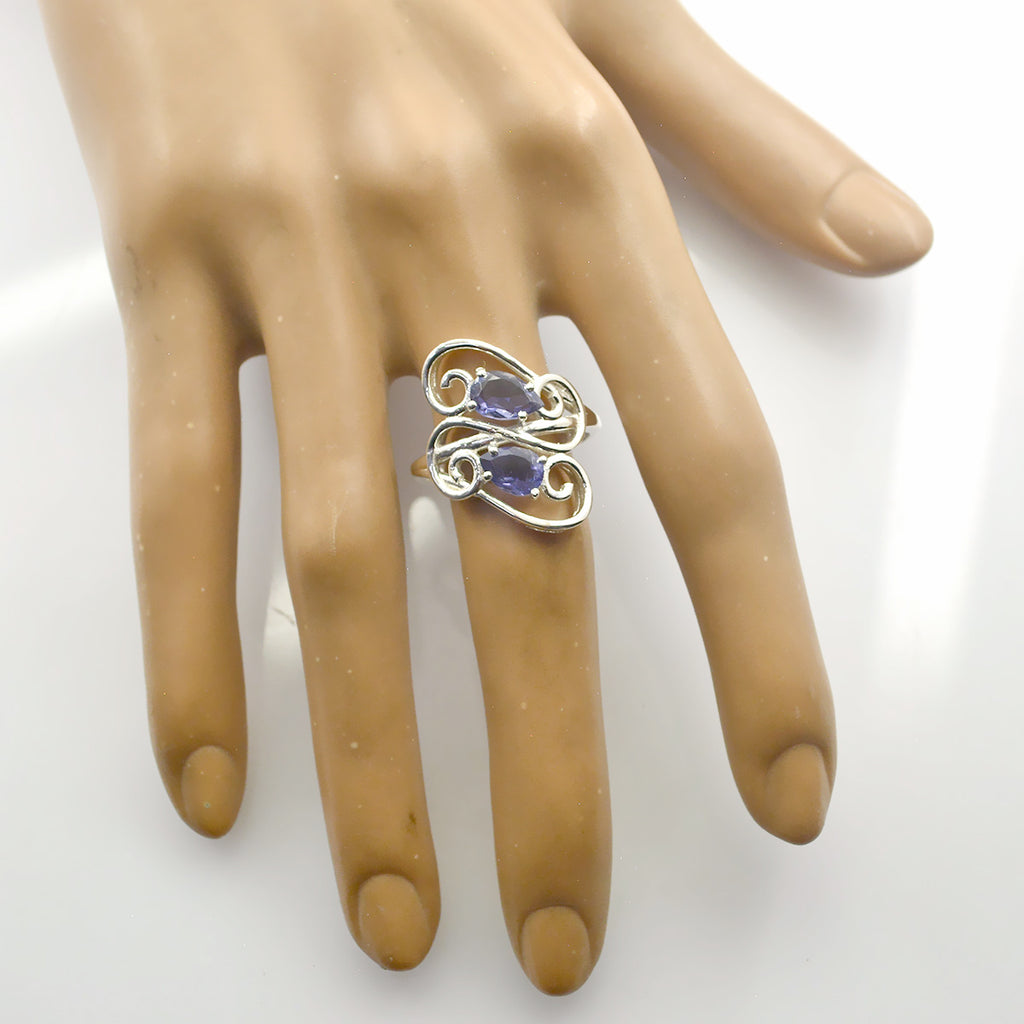 Iolite Toi et Moi French Silver Blue Gemstones Featherlight Modern Ring Jewelry