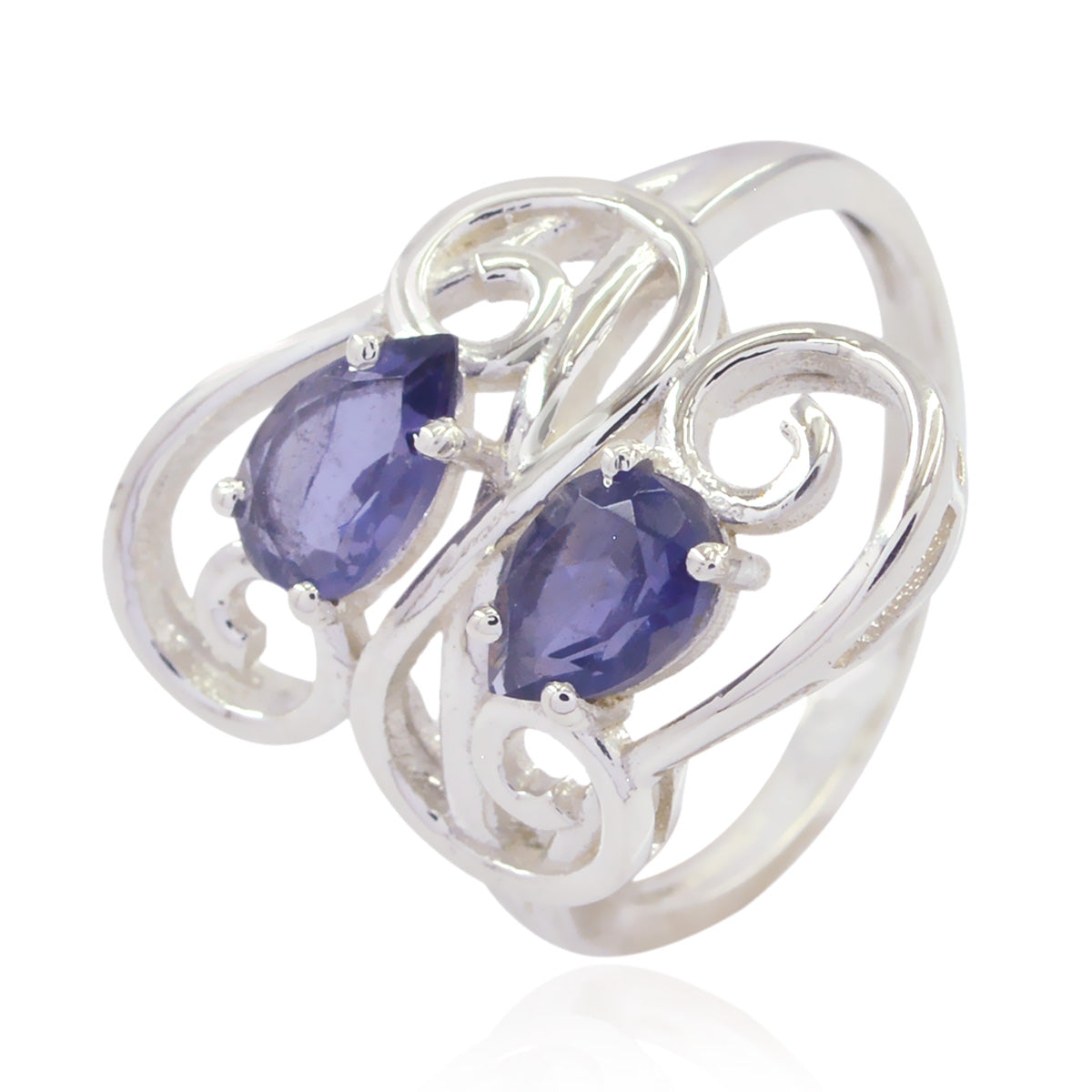 Iolite Toi et Moi French Silver Blue Gemstones Featherlight Modern Ring Jewelry