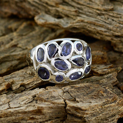 Iolite multiple Russian 92.5 Silver Blue Gems Eye catching Abstract Ring Jewellery