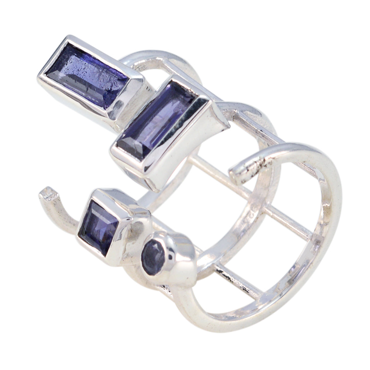 Iolite quarter Russian Sterling Silver Blue Gemstones Mid weight Signet Ring Jewellery メイン画像