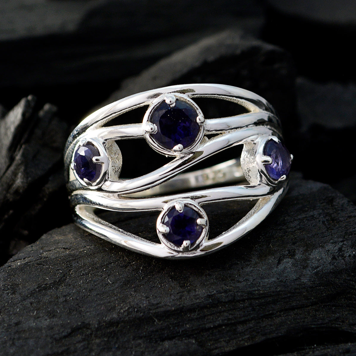 Iolite quarter Indian 925 Silver Blue Gemstones Versatile Abstract Ring Jewellery