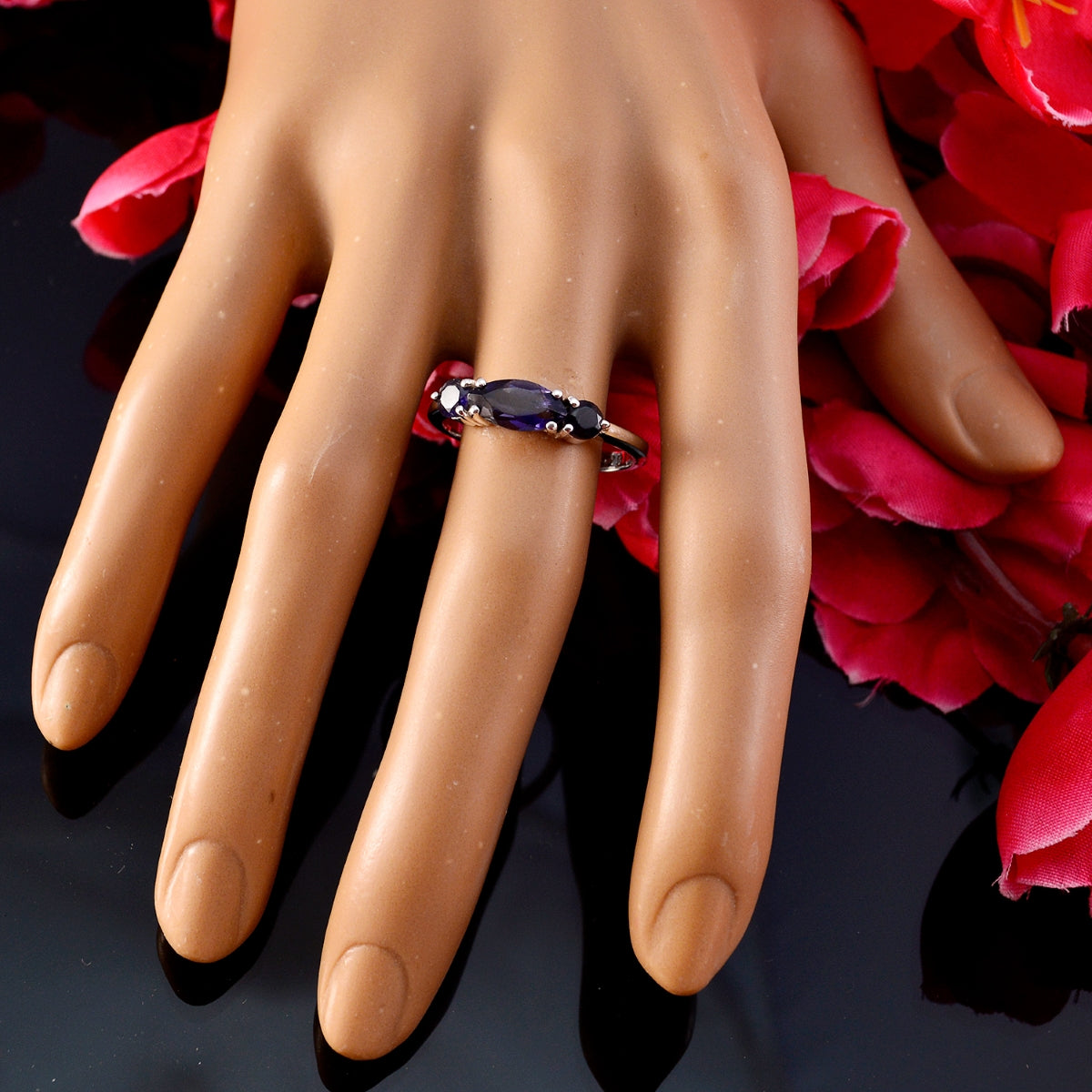 Iolite Trilogy Japanese Silver Blue Gemstones Whisper thin Sophisticated Ring Jewelry