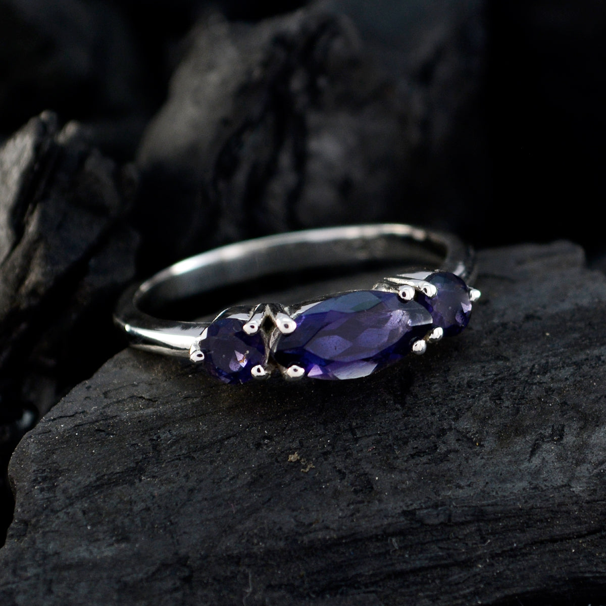 Iolite Trilogy Japanese Silver Blue Gemstones Whisper thin Sophisticated Ring Jewelry