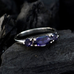 Iolite Trilogy Japanese Silver Blue Gemstones Whisper thin Sophisticated Ring Jewelry