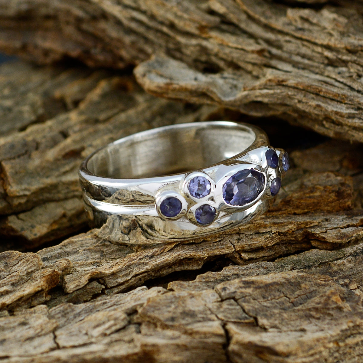 Iolite Hepta German 925 Silver Blue Gemstones Classic Trendy Band Jewelry