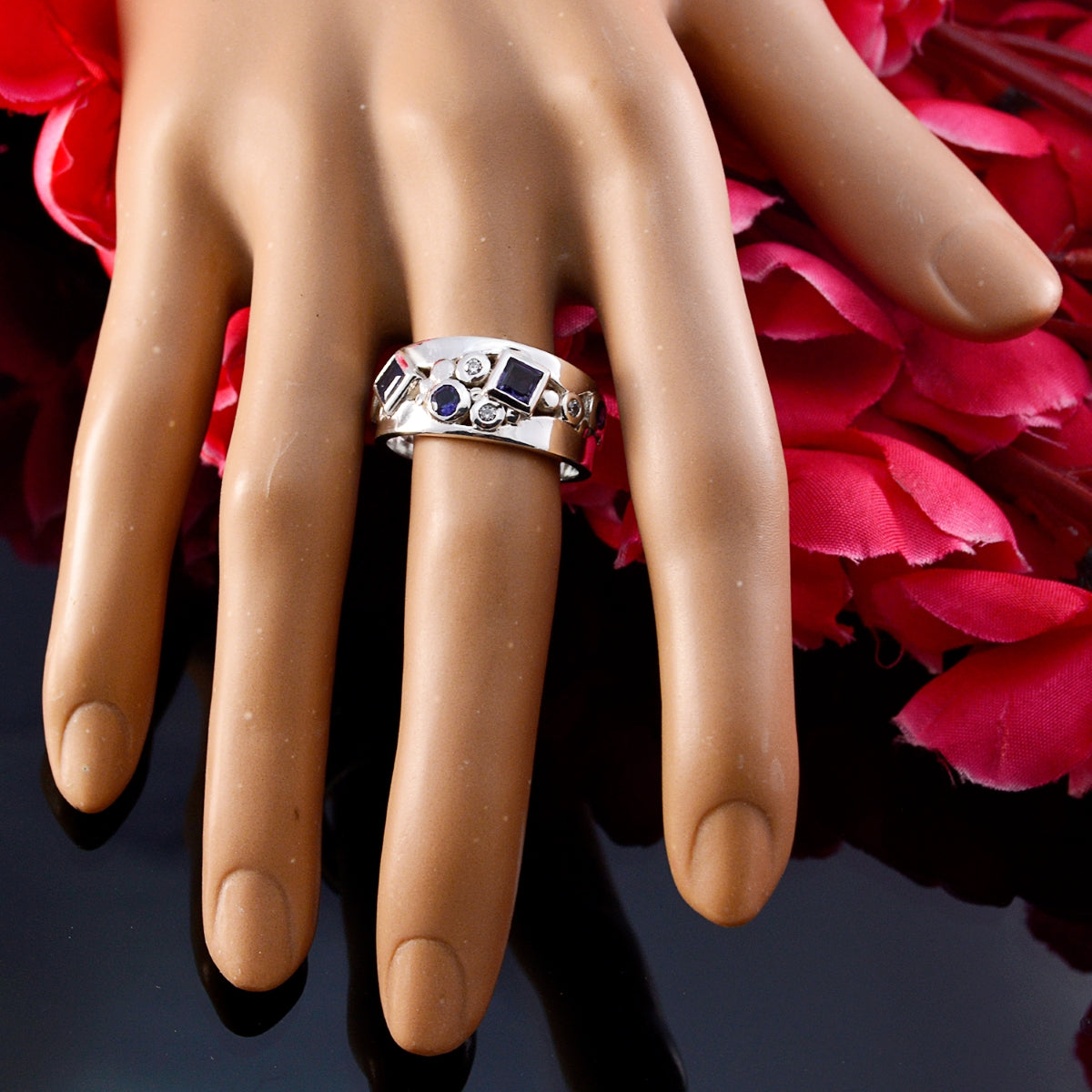 Iolite Trilogy African 925 Sterling Silver Blue Gemstone Eye catching Abstract Ring Jewelry