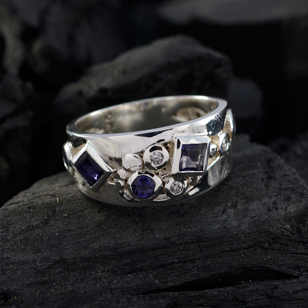 Iolite Trilogy African 925 Sterling Silver Blue Gemstone Eye catching Abstract Ring Jewelry