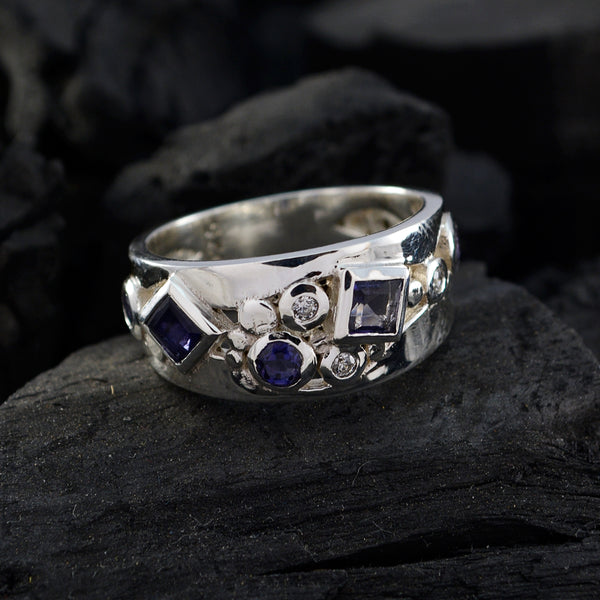 Iolite Trilogy African 925 Sterling Silver Blue Gemstone Eye catching Abstract Ring Jewelry