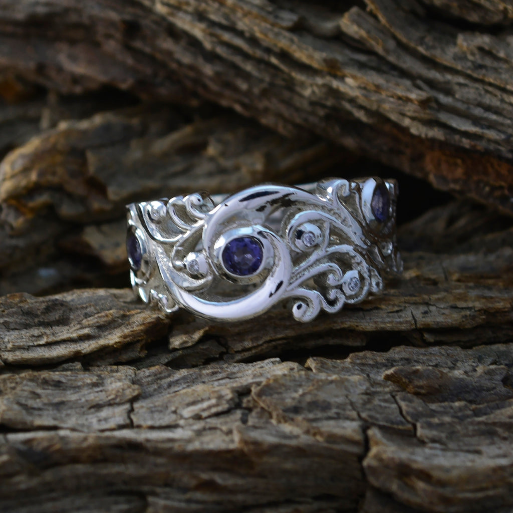 Iolite multiple Russian Silver Blue Gemstones Mid weight Contemporary Ring Jewellery
