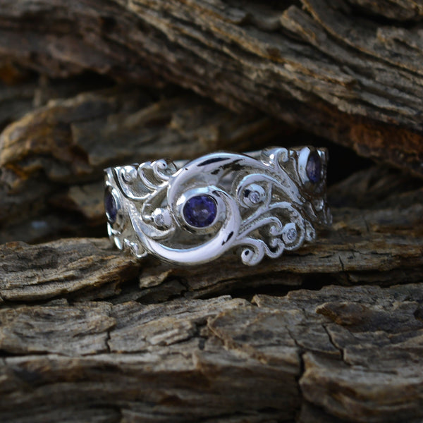 Iolite multiple Russian Silver Blue Gemstones Mid weight Contemporary Ring Jewellery