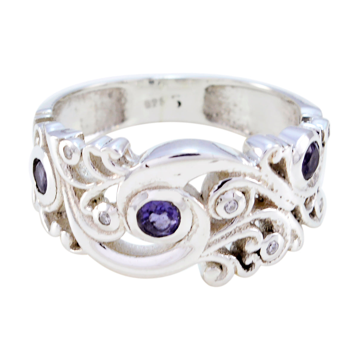 Iolite multiple Russian Silver Blue Gemstones Mid weight Contemporary Ring Jewellery
