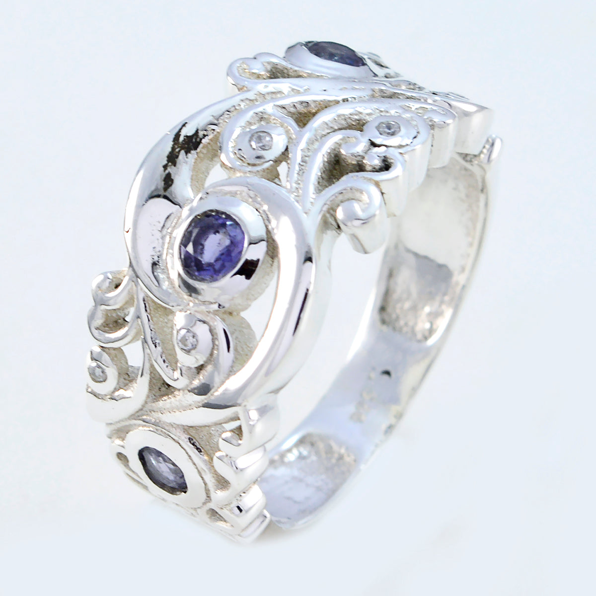Iolite multiple Russian Silver Blue Gemstones Mid weight Contemporary Ring Jewellery