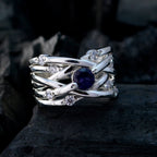 Iolite Halo French Sterling Silver Blue Gemstone Eye catching Modern Ring Jewelry