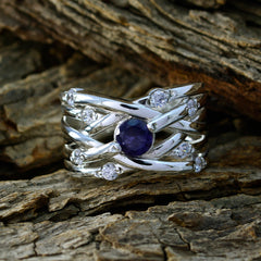 Iolite Halo French Sterling Silver Blue Gemstone Eye catching Modern Ring Jewelry