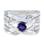 Iolite Halo French Sterling Silver Blue Gemstone Eye catching Modern Ring Jewelry
