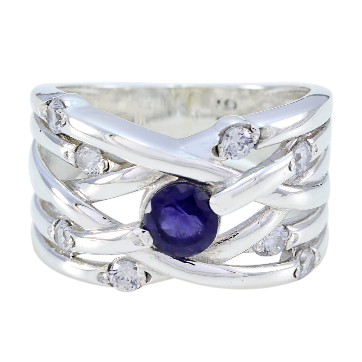 Iolite Halo French Sterling Silver Blue Gemstone Eye catching Modern Ring Jewelry