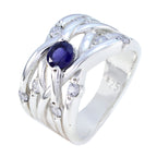 Iolite Halo French Sterling Silver Blue Gemstone Eye catching Modern Ring Jewelry