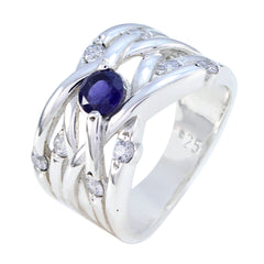 Iolite Halo French Sterling Silver Blue Gemstone Eye catching Modern Ring Jewelry