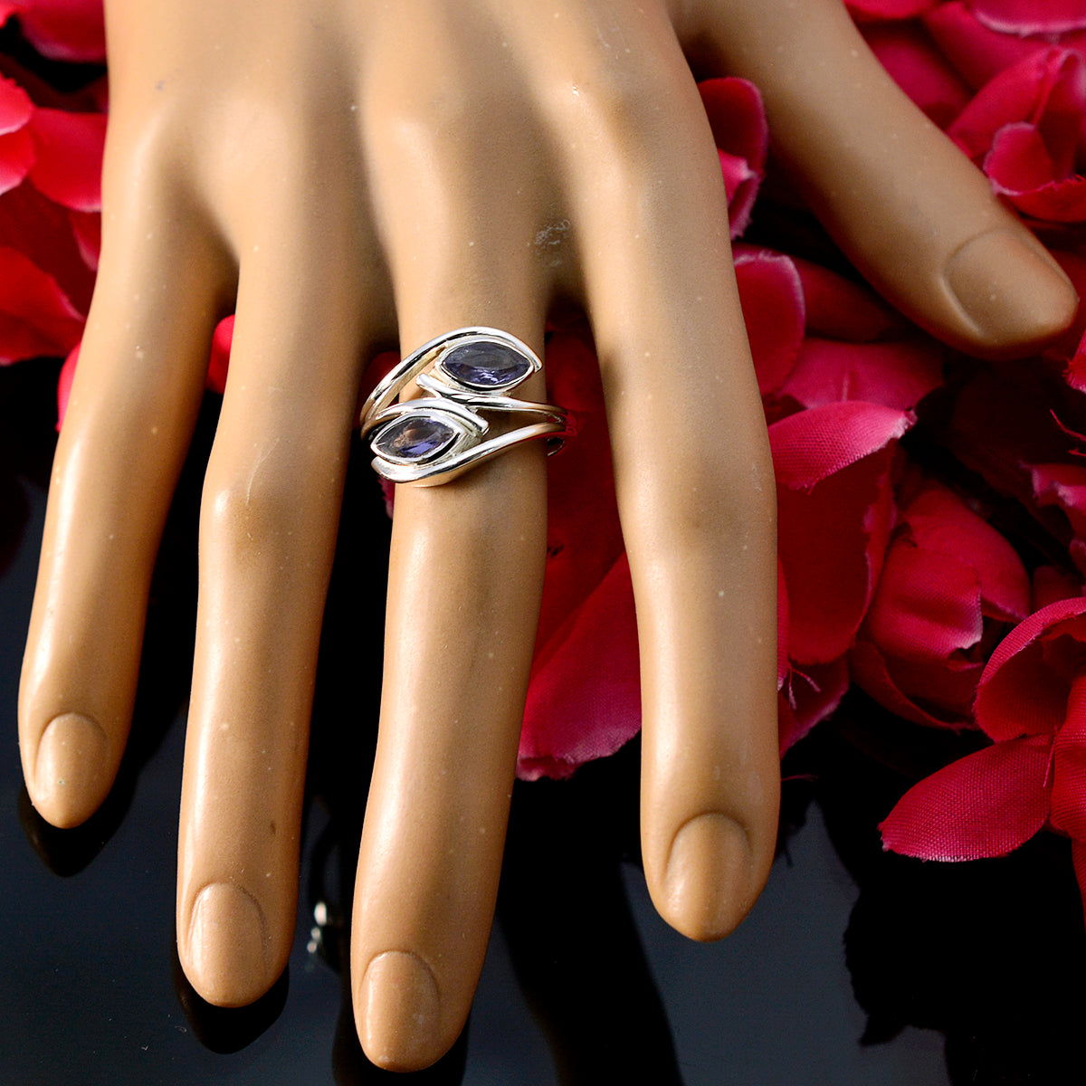 Iolite Toi et Moi French 92.5 Silver Blue Gemstones Slim Contemporary Ring Jewellery