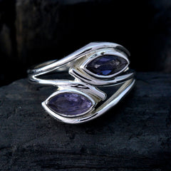 Iolite Toi et Moi French 92.5 Silver Blue Gemstones Slim Contemporary Ring Jewellery