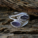 Iolite Toi et Moi French 92.5 Silver Blue Gemstones Slim Contemporary Ring Jewellery